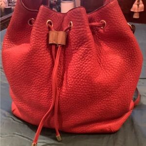 Coach Pumpkin Orange Pebbled Leather Drawstring Bucket Bag - Women